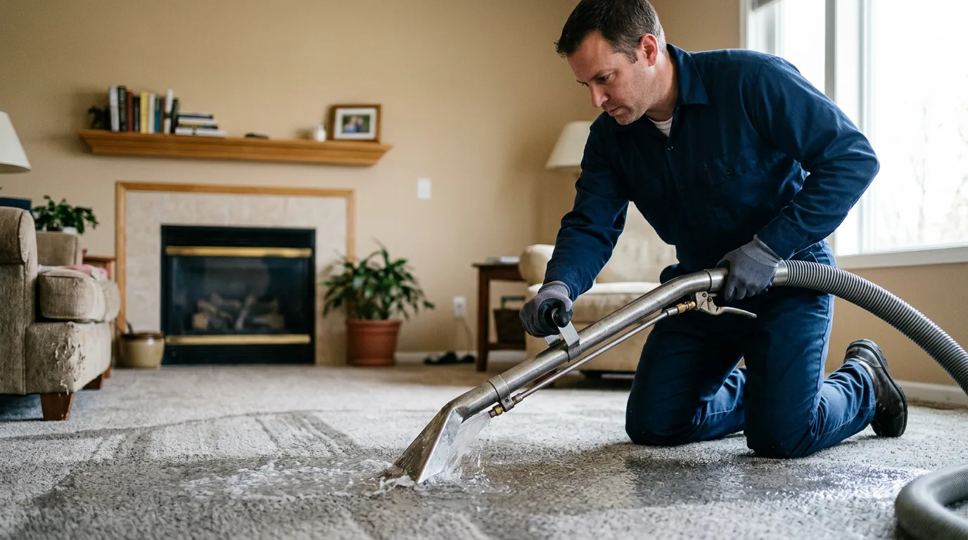 Water damage restoration technician working near Belle Center, OH